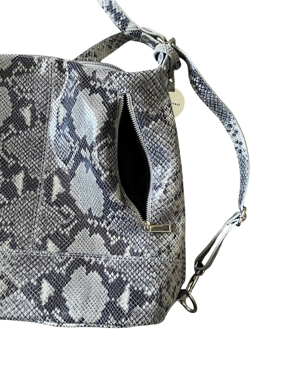 Bevini Modena B290 Italian Caw Leather Python Print Convertible Shoulder Bag - Picture 7 of 16